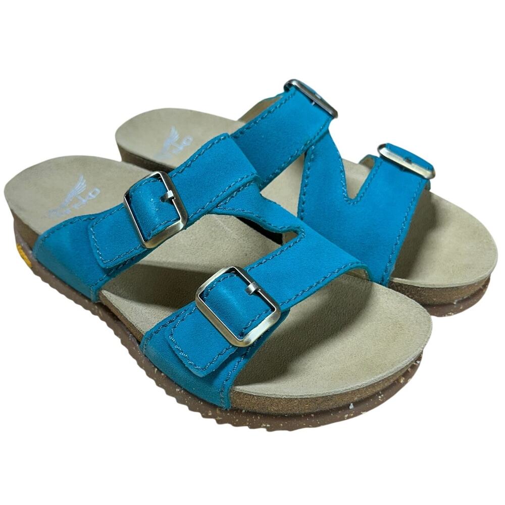 Dansko Leather Buckled Slide Sandals Dayna Teal Women's Size 36 (US 6-6.5) NIB